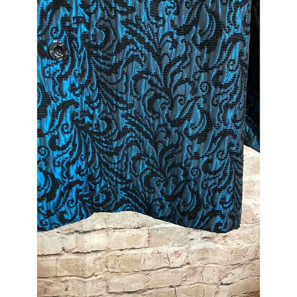 Studio C Jacket Womens 16W Dark Turquoise Jacquard Shiny Tapestry Button Front - Picture 6 of 13